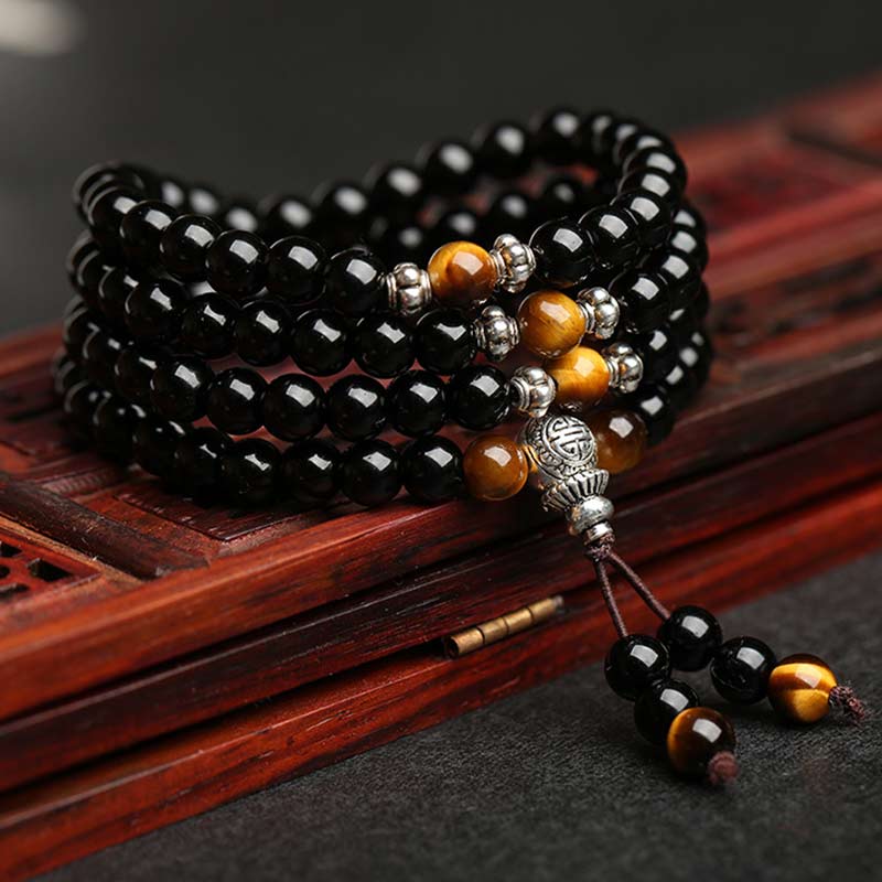 Nimara Ritual Black Obsidian Tiger Eye Blessing Mala Bracelet