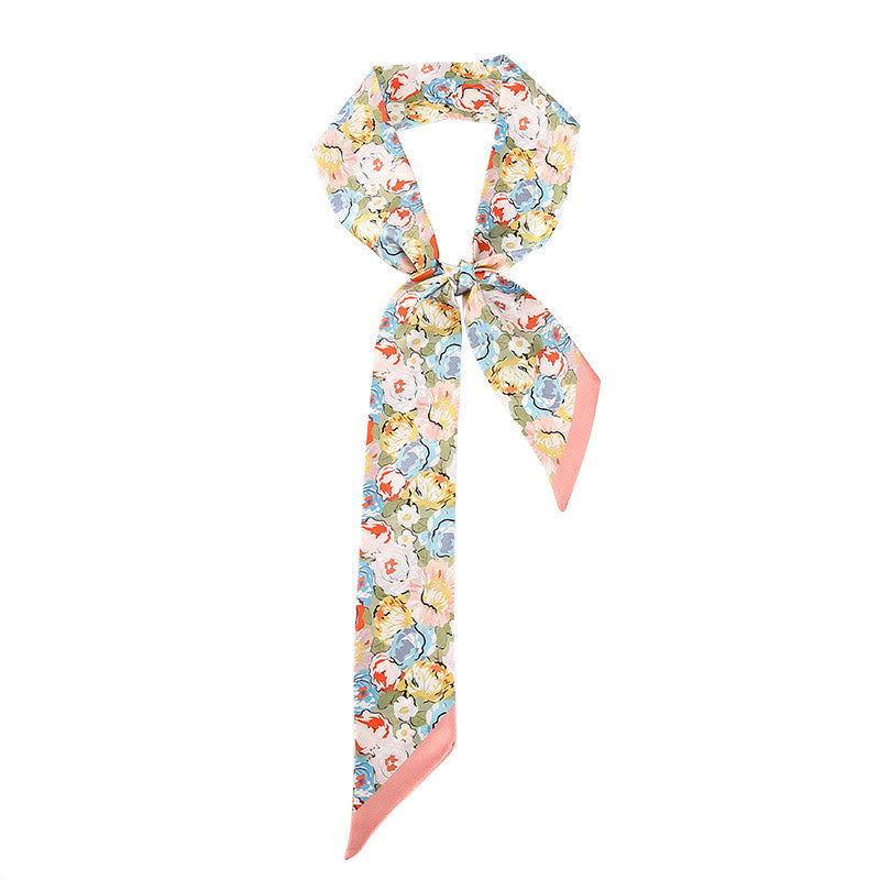 Nimara Ritual Dunhuang Frescoes Mountains Sunset Floral Pattern 100% Mulberry Twilly Silk Neck Hair Scarf
