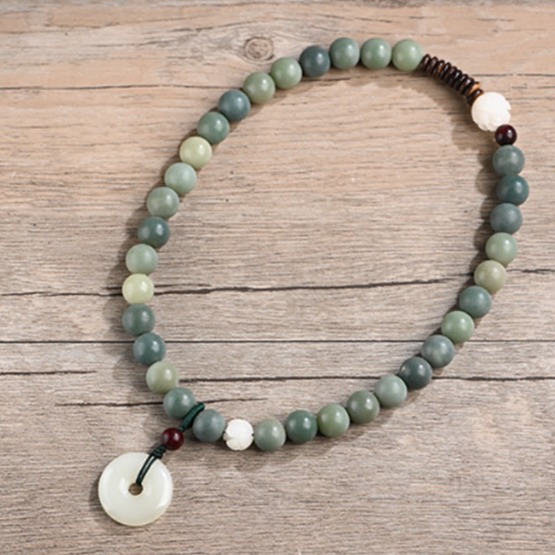 Nimara Ritual Cyan Bodhi Seed Lotus Jade Peace Buckle Wisdom Double Wrap Bracelet
