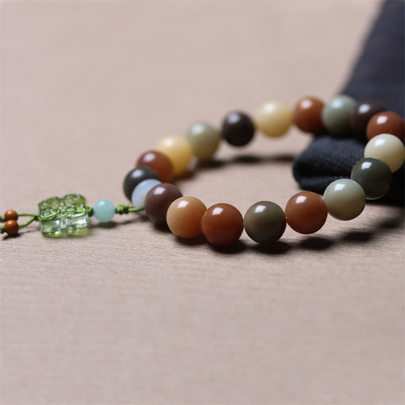 Nimara Ritual Natural Multicolored Gradient Bodhi Seed Liuli Glass Charm Peace Bracelet