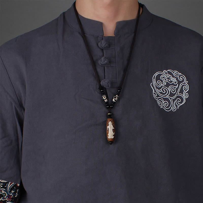 Nimara Ritual Tibet Om Mani Padme Hum Dzi Bead Avalokitesvara Pattern Wealth Necklace Pendant