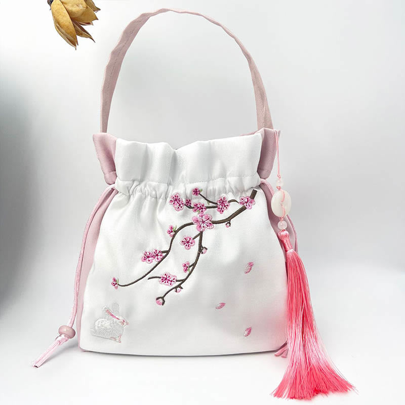 Nimara Ritual Embroidered Osmanthus Peony Grape Cat Cotton Linen Tote Crossbody Bag Shoulder Bag Handbag