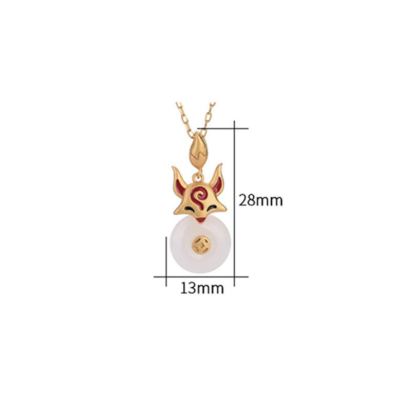 Nimara Ritual White Jade Fox Copper Coin Protection Luck Necklace Pendant