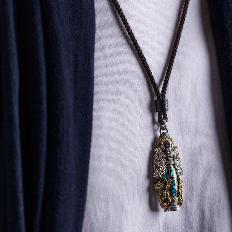 Nimara Ritual Tibetan Nine-Eye Dzi Bead Turquoise Buddha Wealth Rotation Necklace