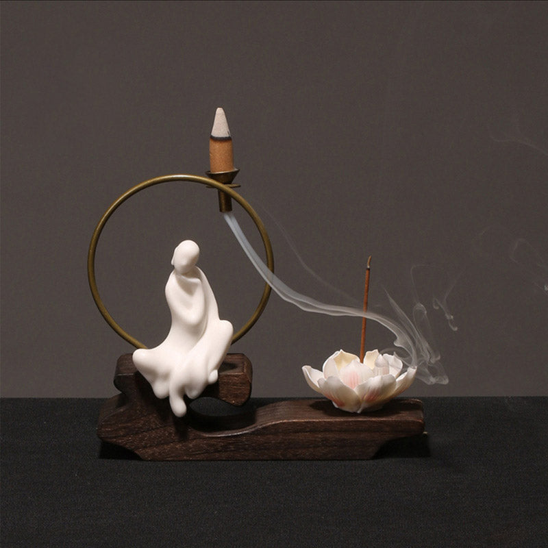 Nimara Ritual Ceramic Lotus Healing Meditation Incense Burner Decoration