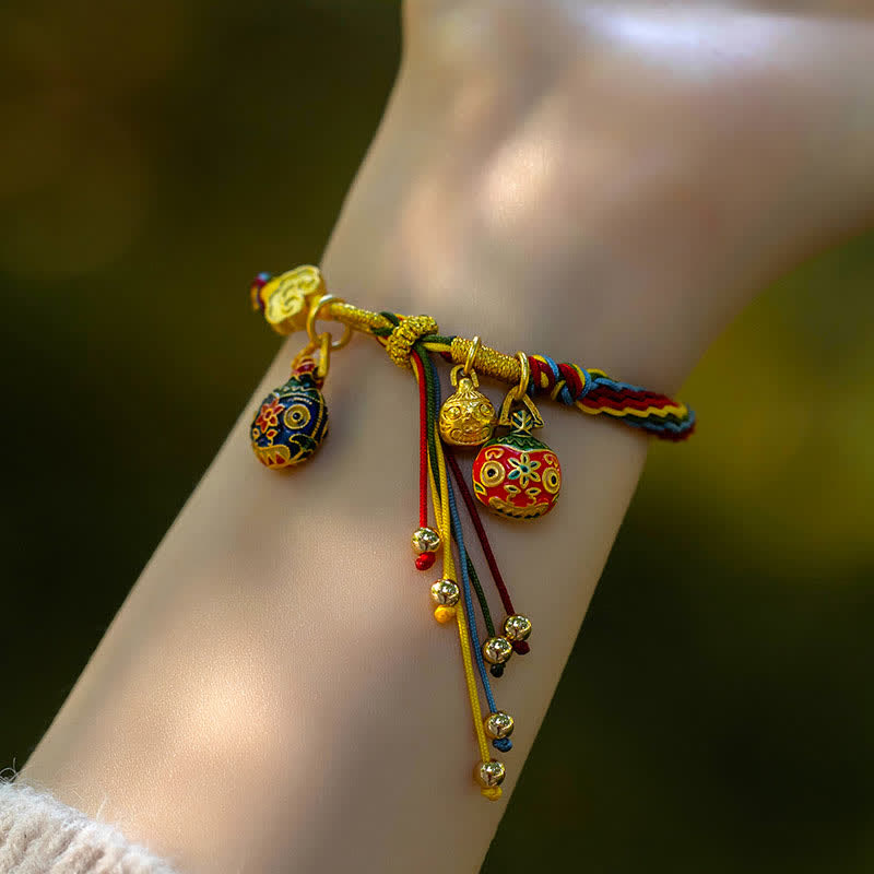Nimara Ritual Gold Swallowing Beast Family Luck Reincarnation Knot Colorful String Bracelet