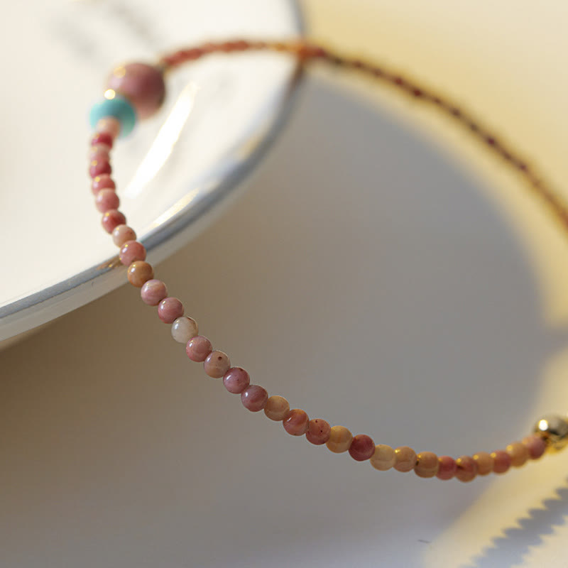 Nimara Ritual 14K Gold Plated Natural Rhodonite Loving Energy Chain Bracelet