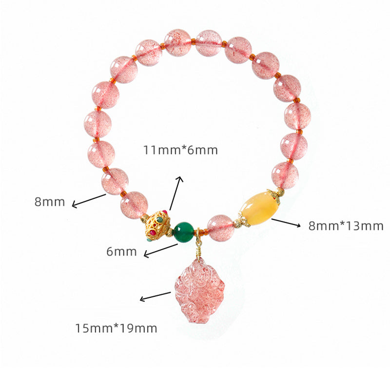 Nimara Ritual Natural Strawberry Quartz Nine Tailed Fox Healing Bracelet