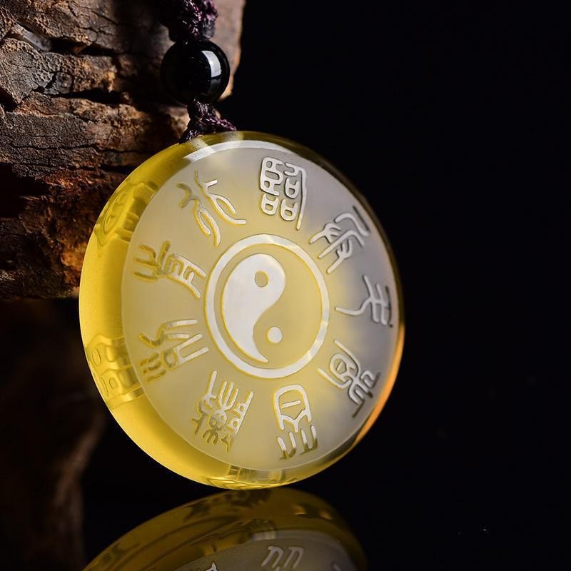 Nimara Ritual Taoism Five Sacred Mountains Yin Yang Symbol Liuli Crystal Balance Necklace Pendant Key Chain