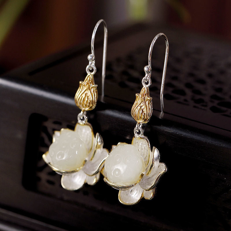 Nimara Ritual White Jade Protection Harmony Drop Earrings