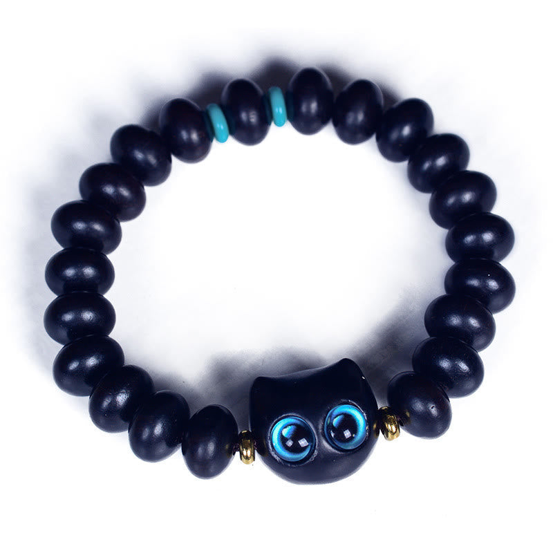 Nimara Ritual Ebony Wood Liuli Glass Lovely Cat Peace Balance Bracelet