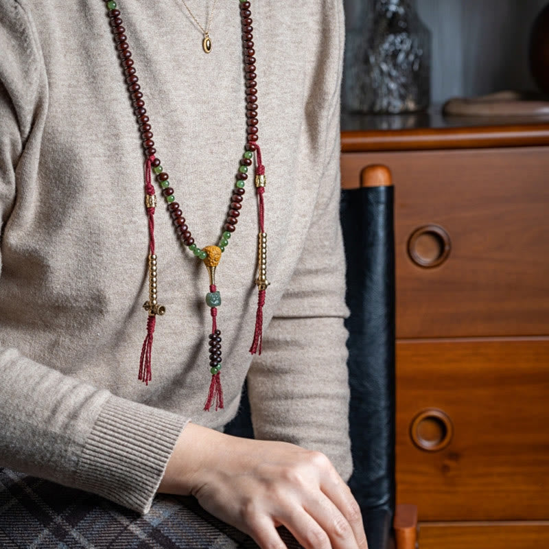 Nimara Ritual Natural Tibet 108 Mala Beads Purple Bodhi Seed Hetian Cyan Jade Copper Dorje Peace Bracelet