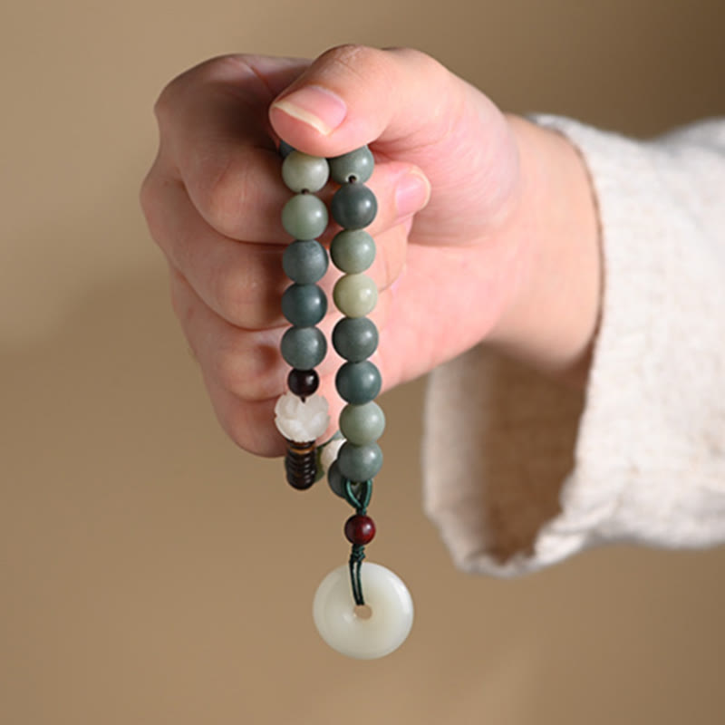 Nimara Ritual Cyan Bodhi Seed Lotus Jade Peace Buckle Wisdom Double Wrap Bracelet