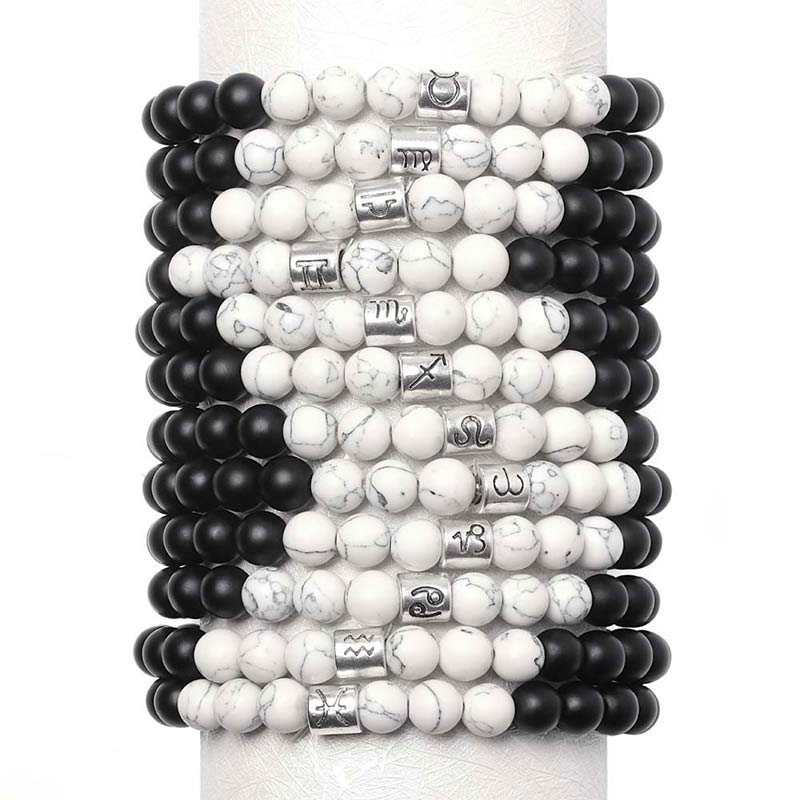 Nimara Ritual 12 Constellations of the Zodiac Natural Frosted Stone White Turquoise Bead Fortune Bracelet