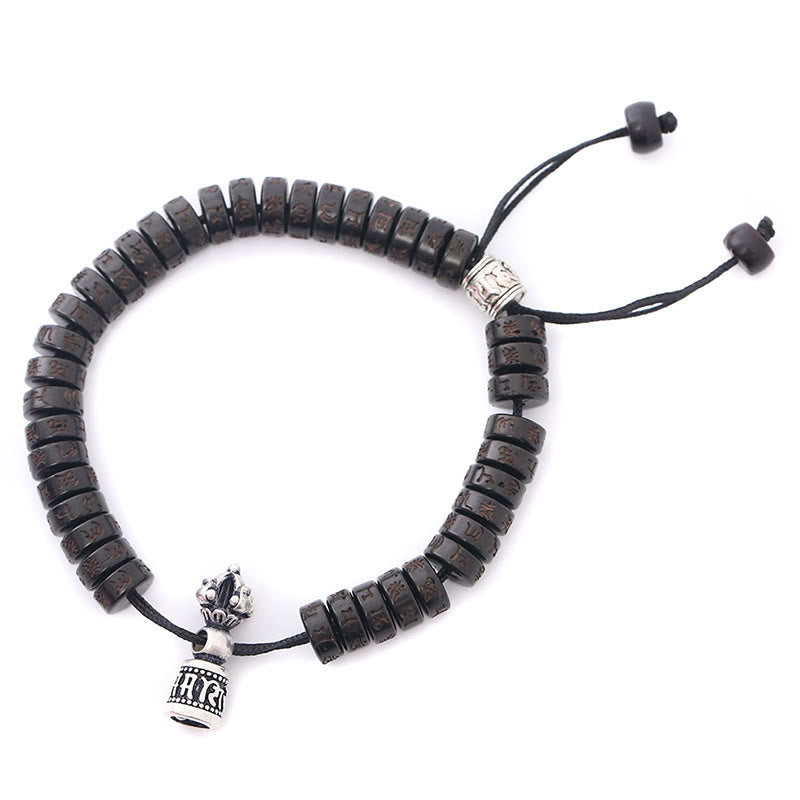 Nimara Ritual Tibet Coconut Shell Carved Om Mani Padme Hum Dorje Vajra Bell Happiness String Bracelet