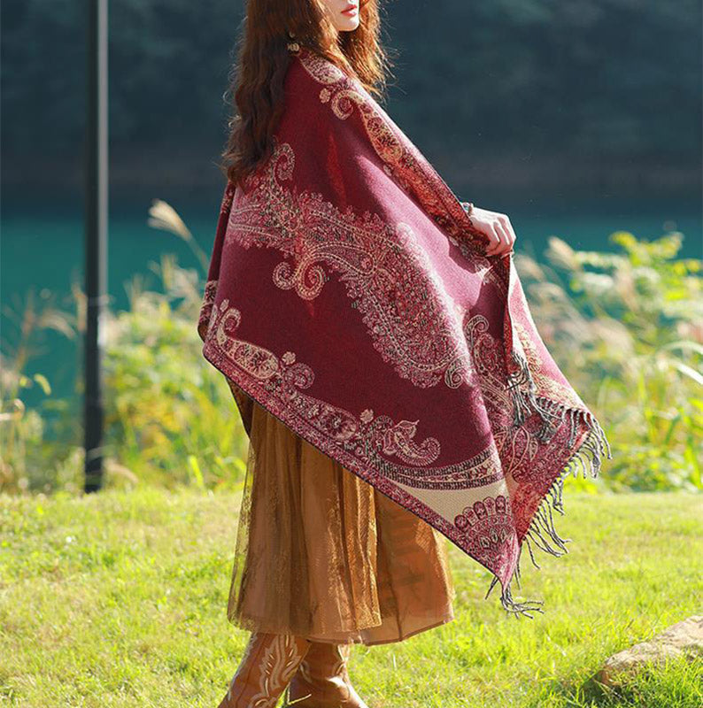 Nimara Ritual Tibetan Vine Leaves Pattern Design Shawl Cozy Travel Scarf Wrap
