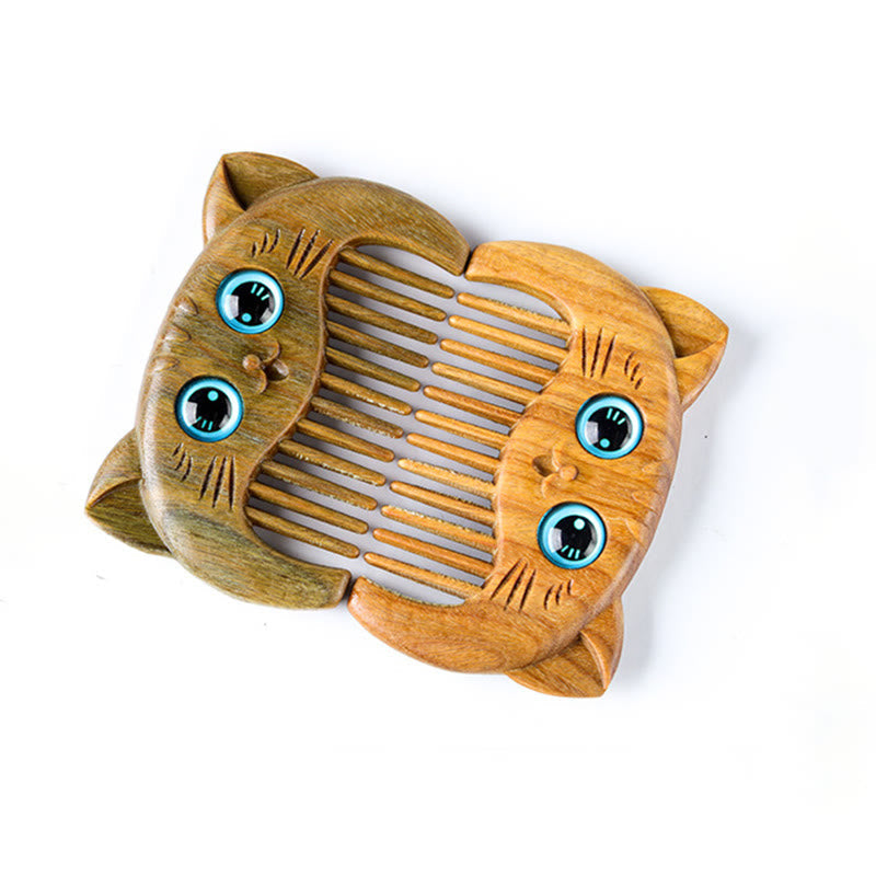 Nimara Ritual Simple Cat Pattern Green Sandalwood Cure Portable Comb