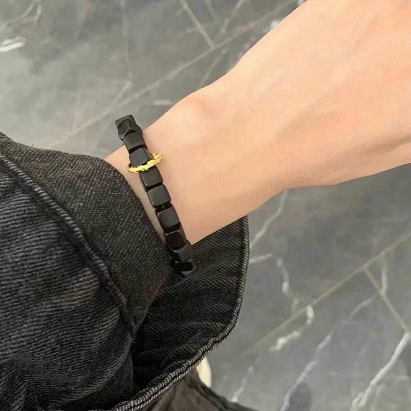 Nimara Ritual Tibetan Ebony Wood Square Beads Peace Calm Bracelet
