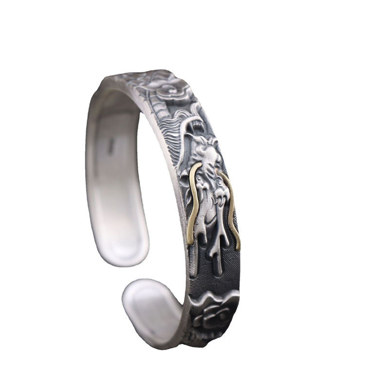 Nimara Ritual 999 Sterling Silver Dragon Strength Protection Bracelet Bangle
