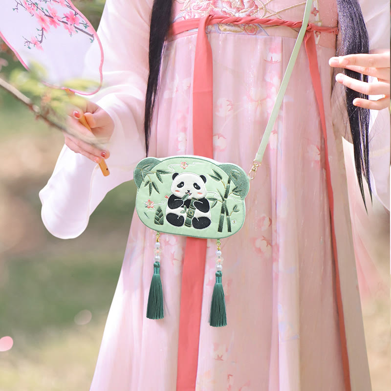 Nimara Ritual Embroidery Lucky Panda Cat Shiba Inu Deer Rabbit Fox Flower Cute Animal Hanfu Bag Crossbody Bag Shoulder Bag
