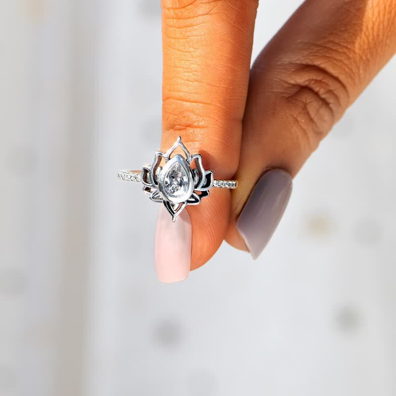 Nimara Ritual 925 Sterling Silver Lotus Zircon Blessing Protection Ring