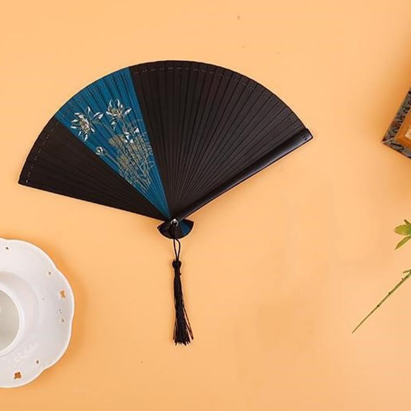 Nimara Ritual Hibiscus Flower Plum Blossom Handheld Bamboo Folding Fan