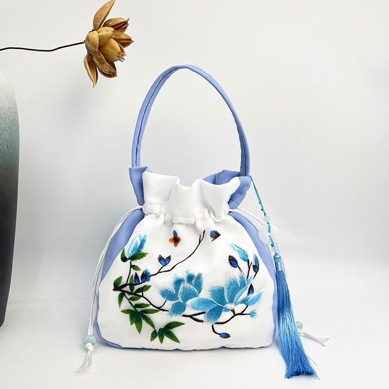 Nimara Ritual Suzhou Embroidery Rabbit Lotus Epiphyllum Peony Magnolia Silk Tote Crossbody Bag Shoulder Bag Handbag