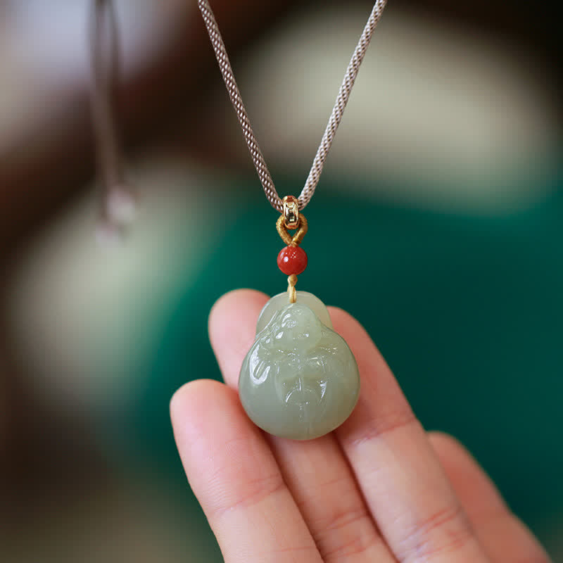 Nimara Ritual Laughing Buddha Hetian Jade Wealth Prosperity String Necklace Pendant