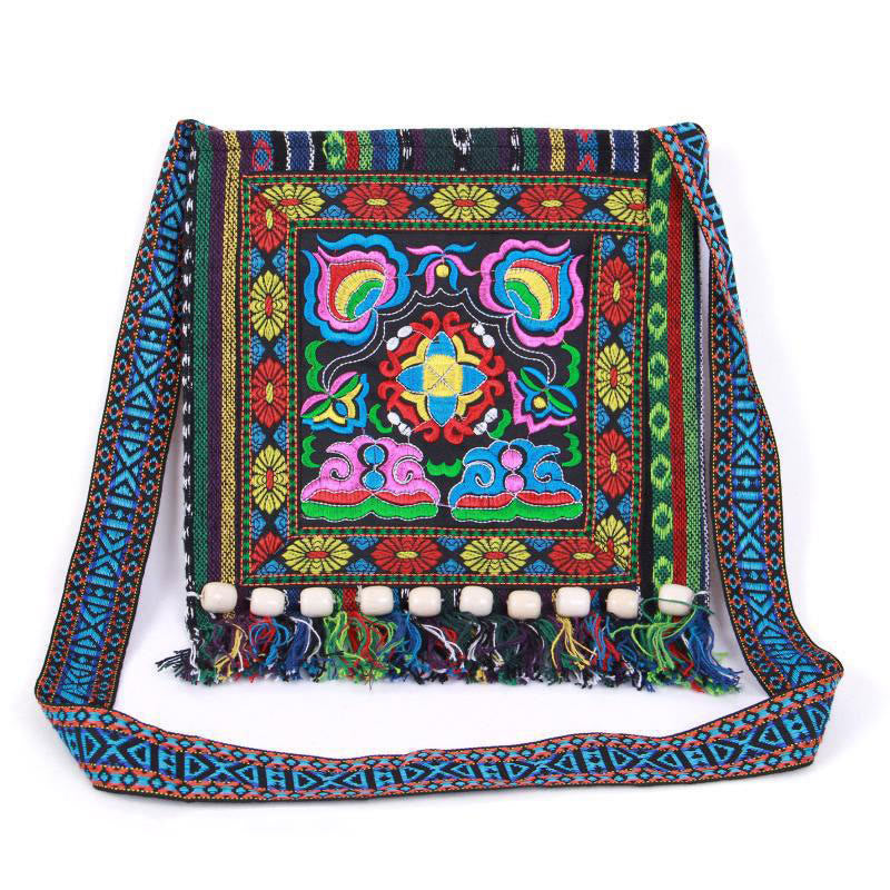 Nimara Ritual Tibetan Handmade Embroidered Camellia Canvas Shoulder Bag Crossbody Bag