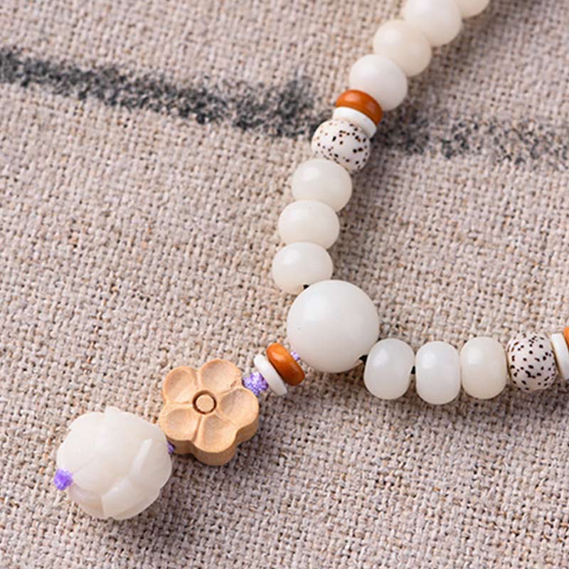 Nimara Ritual Tibetan White Jade Bodhi Lotus Blessing Bracelet