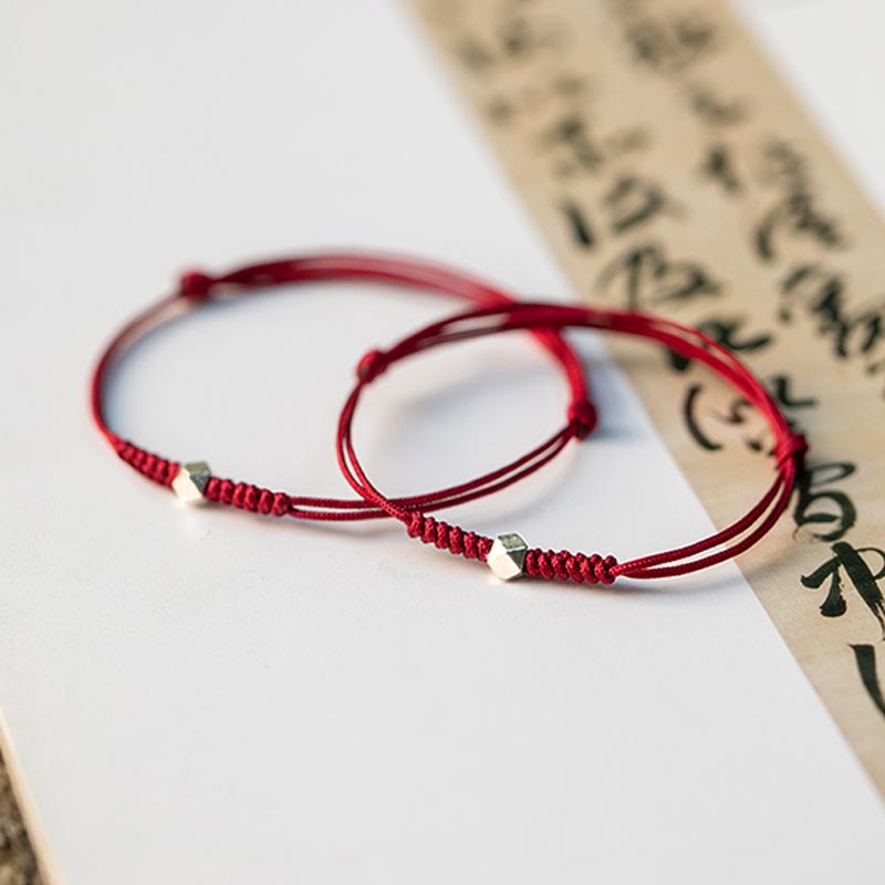 Nimara Ritual 925 Sterling Silver Luck Bead Protection Red String Thin Cord Braided Bracelet
