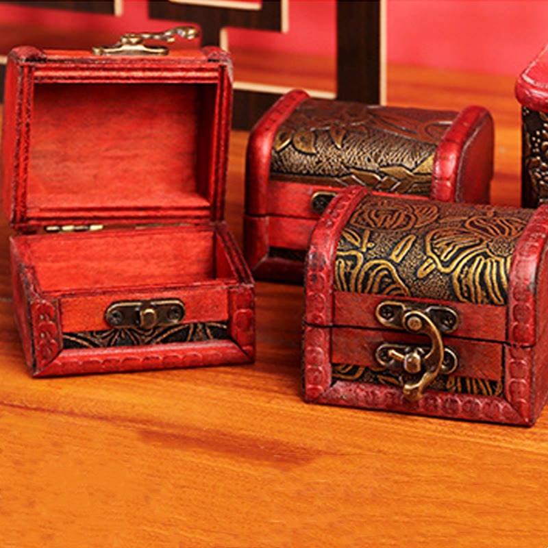 Nimara Ritual Retro Small Wood Jewelry Box Lotus Golden Grape Copper Coin Daffodil Grass Flower Jewelry Storage Box