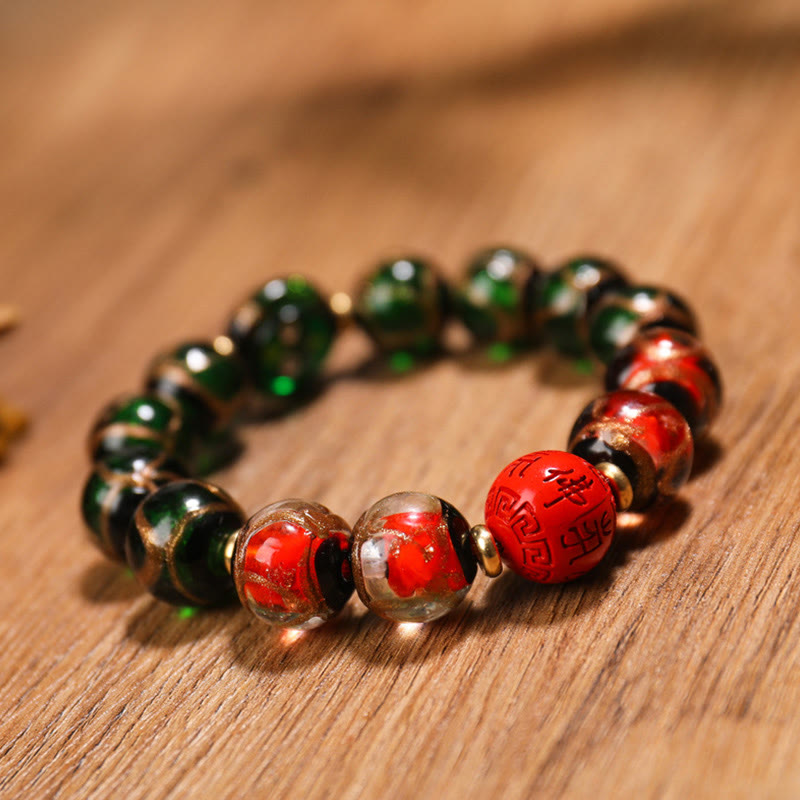 Nimara Ritual Tibetan Five God of Wealth Thangka Liuli Glass Bead Chinese Zodiac Protection Bracelet