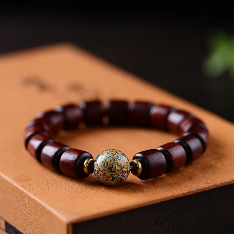 Nimara Ritual Natural Green Sandalwood Small Leaf Red Sandalwood Lacquer Bead Peace Bracelet