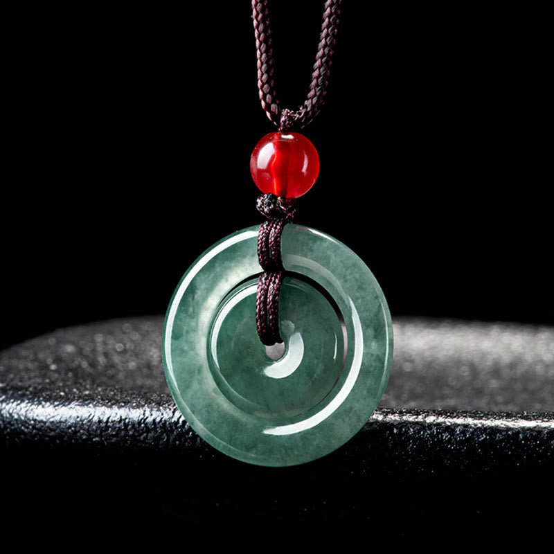Nimara Ritual Green Jade Double Peace Buckle Abundance Necklace Pendant
