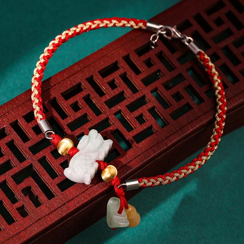 Nimara Ritual Chinese Zodiac Jade Prosperity Red String Bracelet Anklet