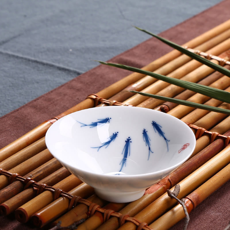 Nimara Ritual Jingdezhen Blue and White Porcelain Koi Fish Ceramic Teacup Kung Fu Tea Cups