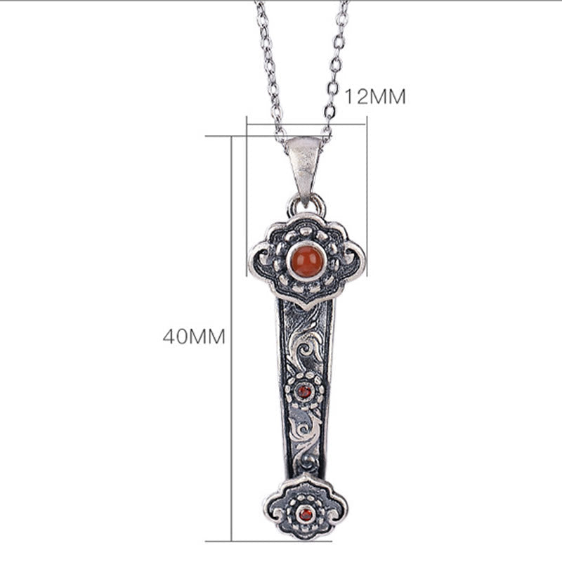 Nimara Ritual 925 Sterling Silver Red Agate Cyan Jade Auspicious Clouds Ruyi Handle Blessing Necklace Pendant