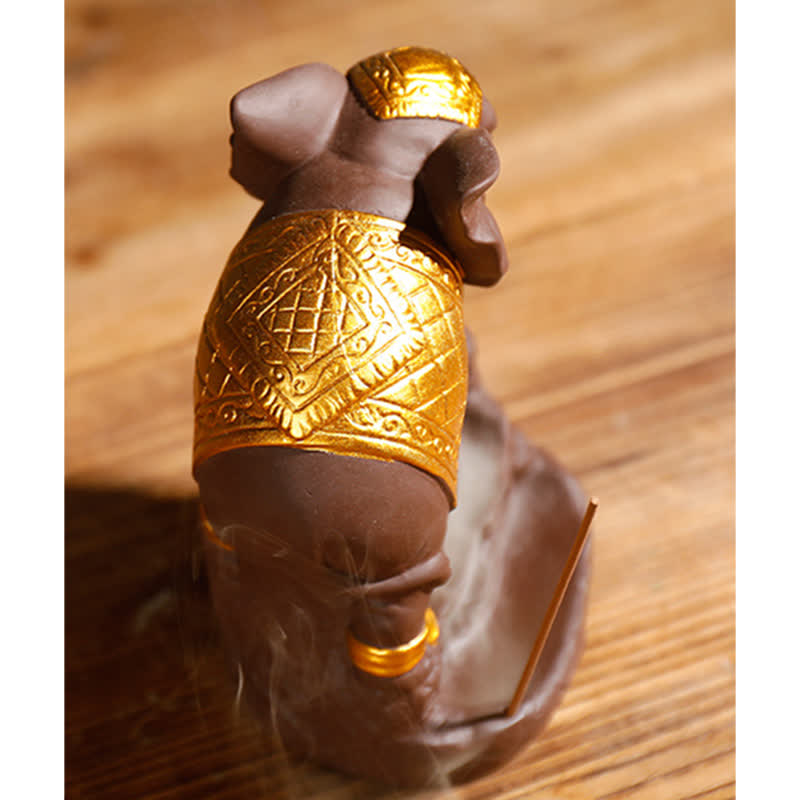 Nimara Ritual Tibetan Elephant Purple Clay Backflow Smoke Fountain Peace Healing Incense Burner Decoration