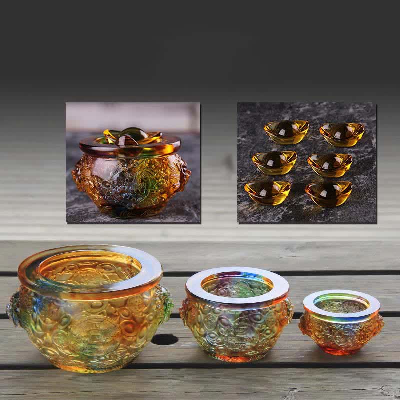 Nimara Ritual Handmade Liuli Crystal Treasure Bowl Art Piece Home Decoration