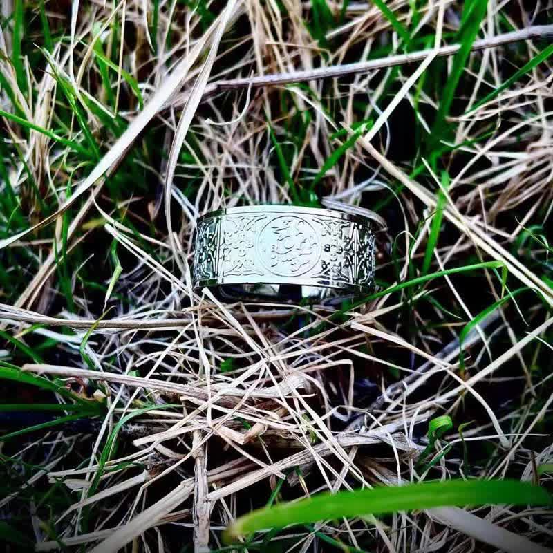 Nimara Ritual Four Guardian Beast Dragon White Tiger Suzaku Basalt Carved Success Luck Ring