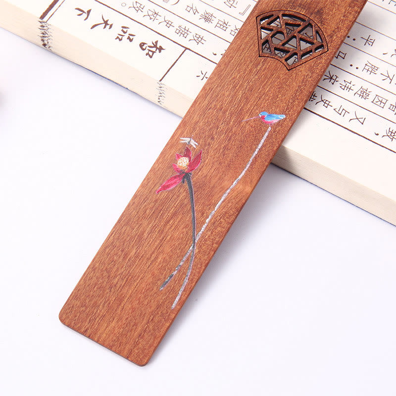 Nimara Ritual 4Pcs Four Seasons Plum Orchid Bamboo Chrysanthemum Peking Opera Mask Wood Bookmarks With Gift Box