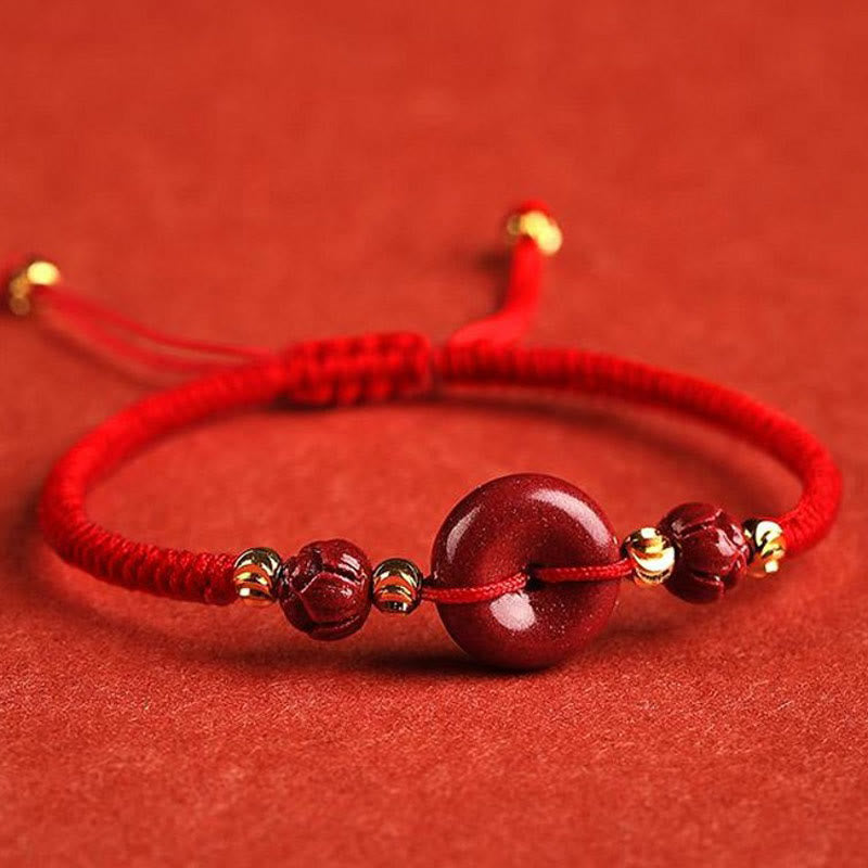 Nimara Ritual Handmade Lotus Cinnabar Peace Buckle Blessing Braid Bracelet
