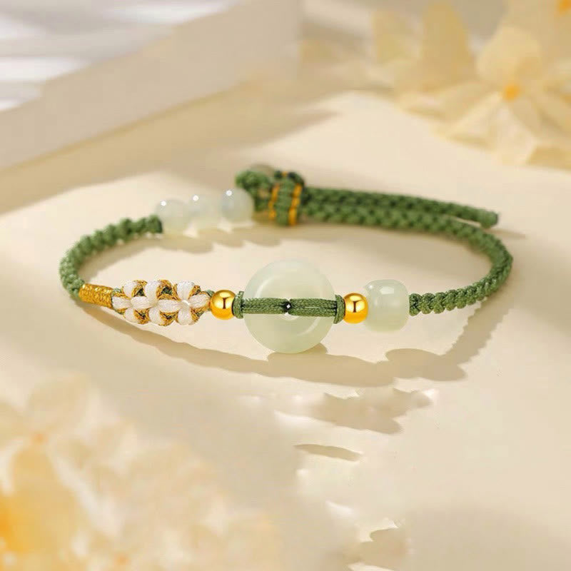 Nimara Ritual Hetian Jade Peace Buckle Luck Peach Blossom Braided Bracelet