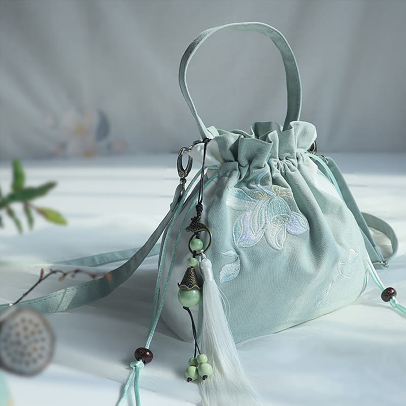 Nimara Ritual Handmade Embroidered Flowers Canvas Tote Shoulder Bag Handbag
