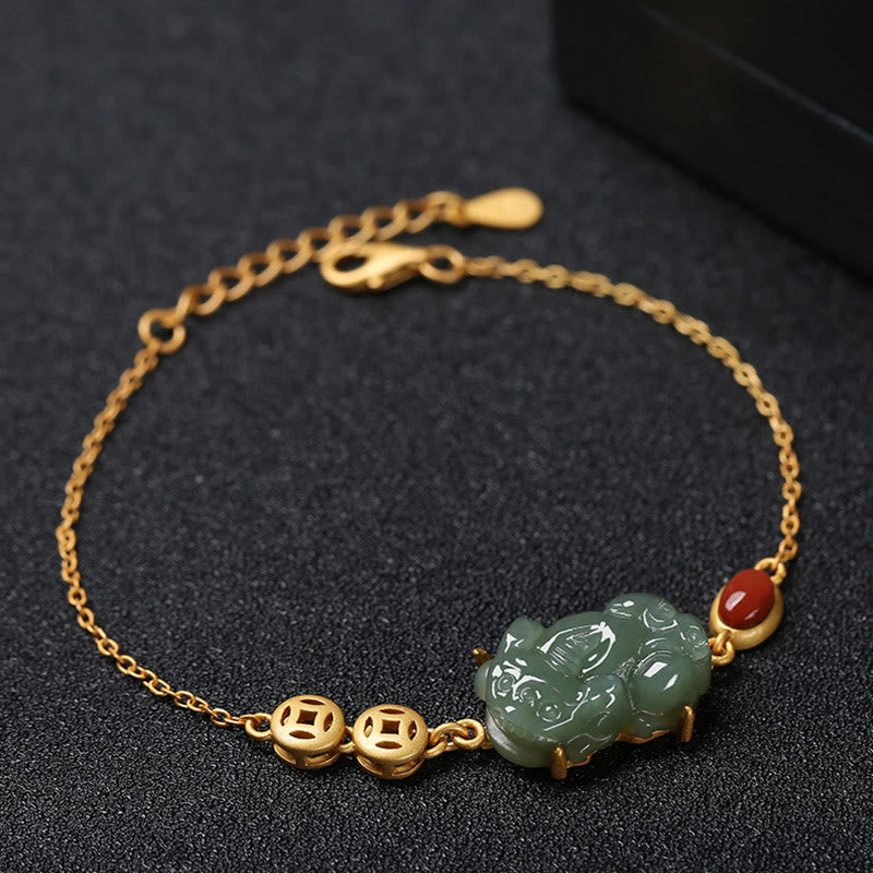 Nimara Ritual Cyan Jade PiXiu Copper Coin Red Agate Success Chain Bracelet