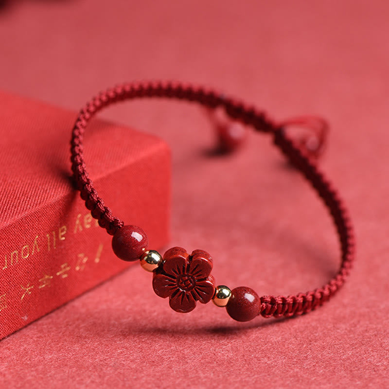 Nimara Ritual Four Leaf Clover Five-petal Flower Cinnabar Blessing Red String Bracelet
