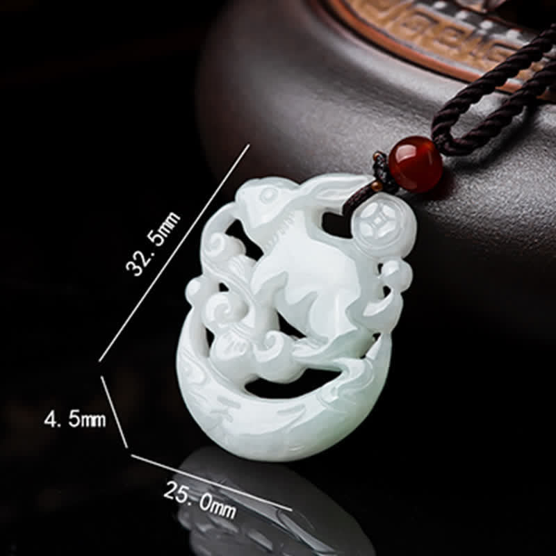 Nimara Ritual Year of the Rabbit White Jade Crescent Moon Protection Necklace Pendant