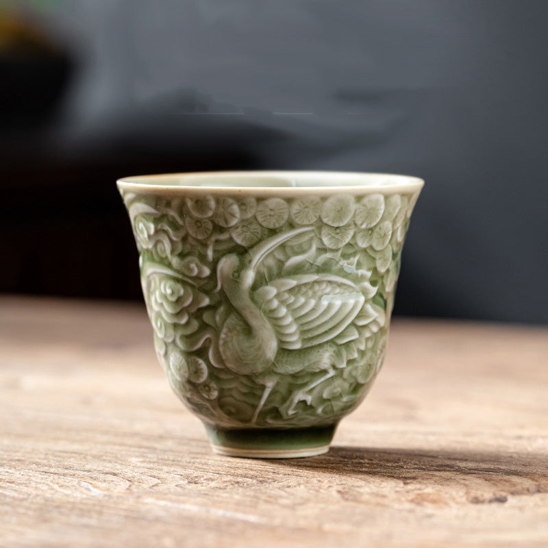 Nimara Ritual Crane Pine Ceramic Teacup Kung Fu Tea Cup 80ml