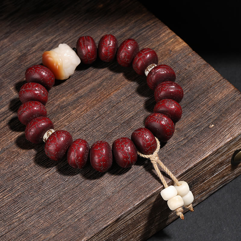 Nimara Ritual Tibet Bodhi Seed Dzi Bead Dancing Lion Luck Bracelet Wrist Mala